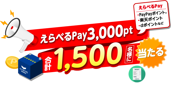 カオスバッテリーキャンペーン えらべるPay3,000pt 合計1,500名様に当たる