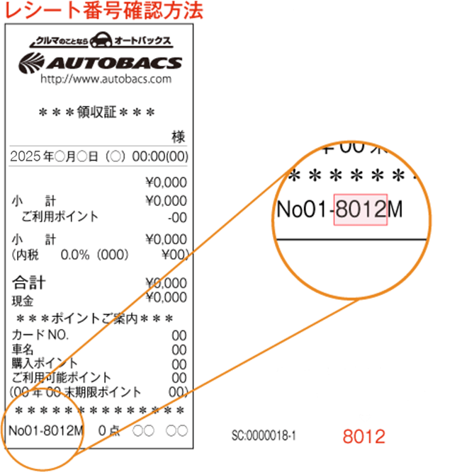 レシート番号確認方法（レシートイメージ）