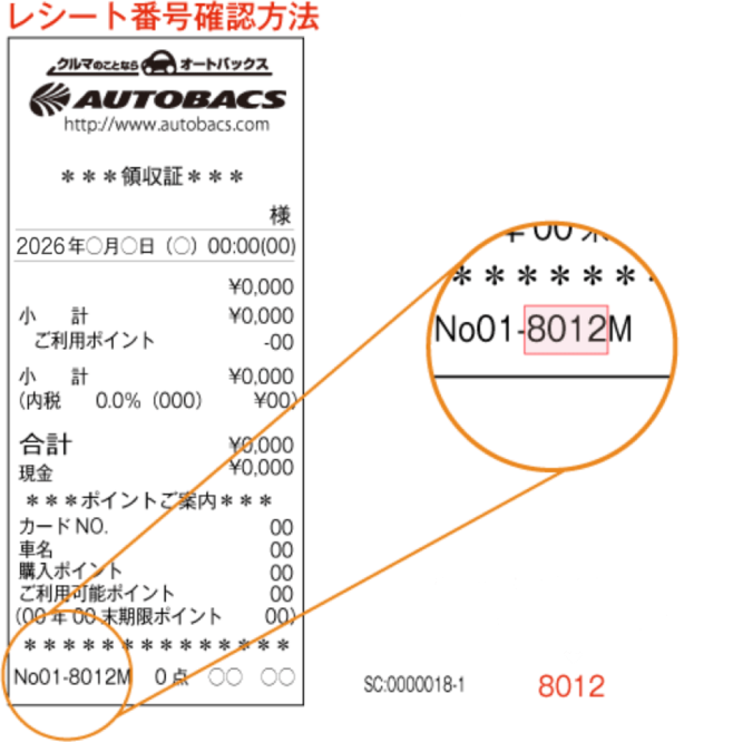 レシート番号確認方法（レシートイメージ）