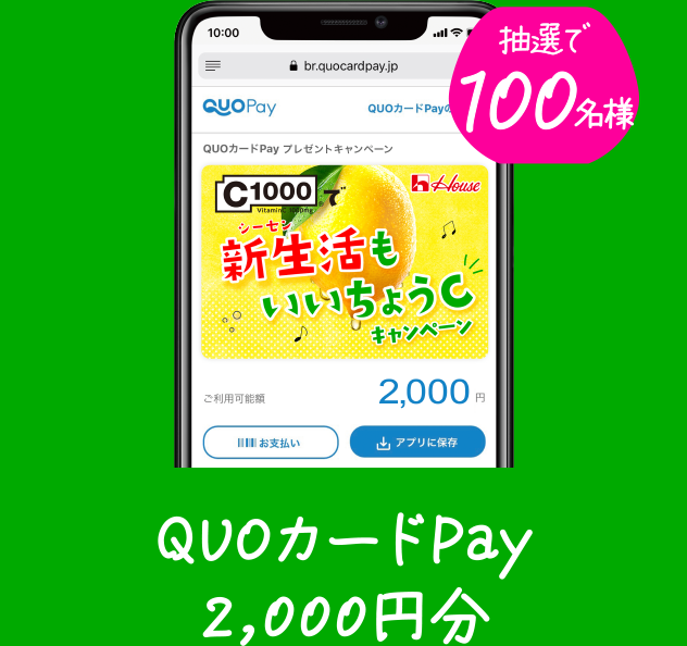 抽選で100名様 QUOカードPay2,000円分