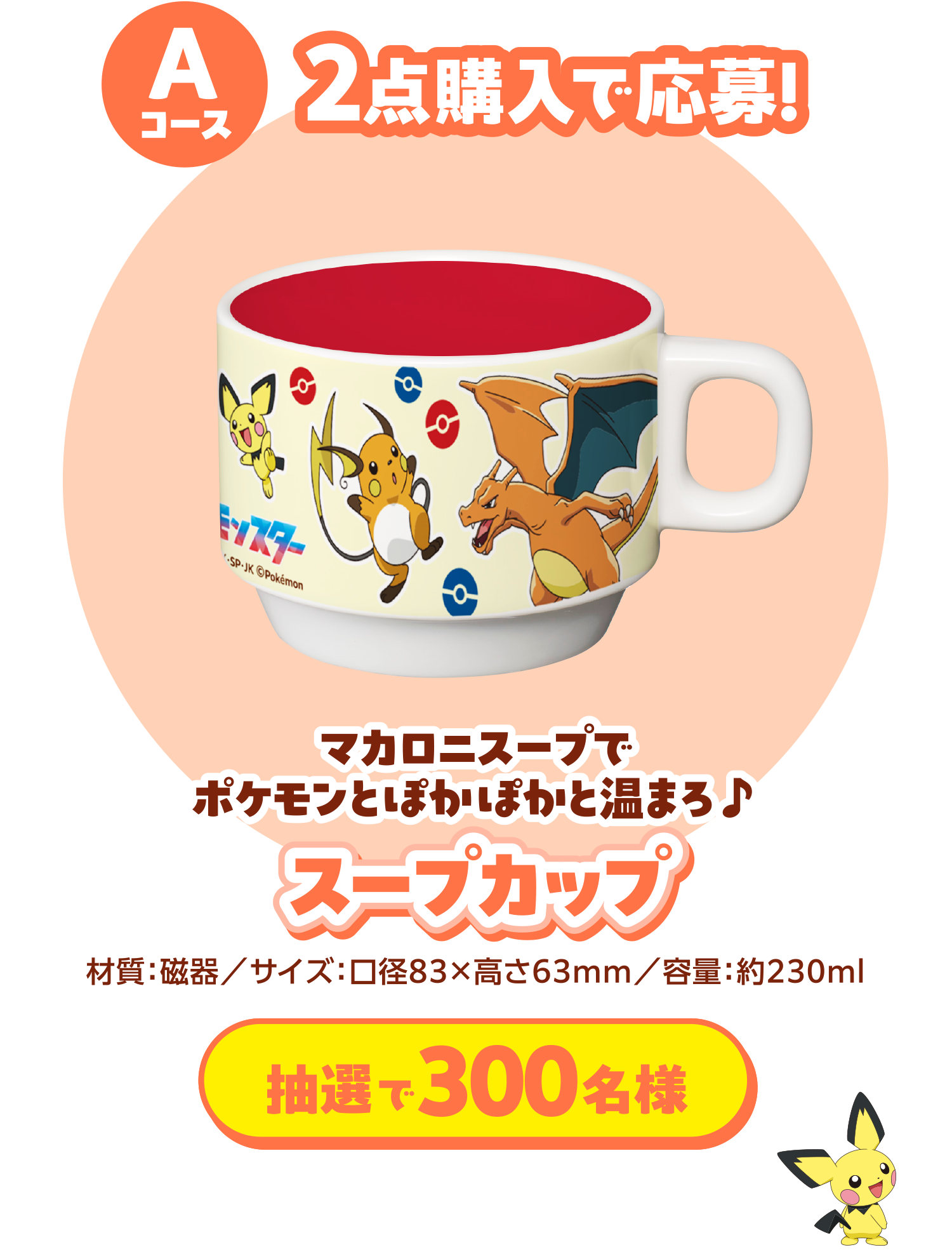 Aコース 2点購入で応募！ マカロニスープでポケモンとぽかぽかと温まろ♪スープカップ 抽選で300名様