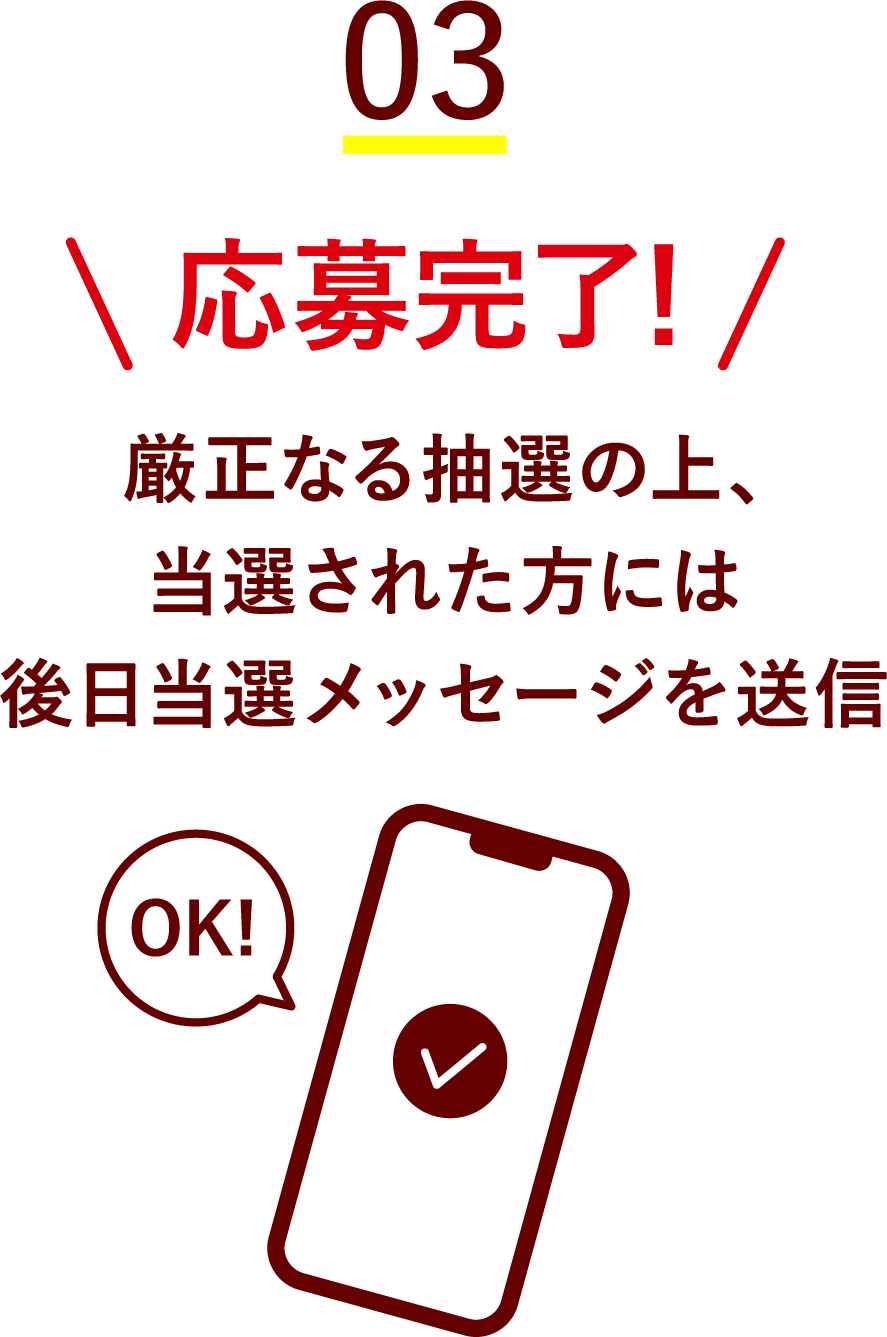 03 応募完了! 厳正なる抽選の上、当選された方には後日当選メッセージを送信