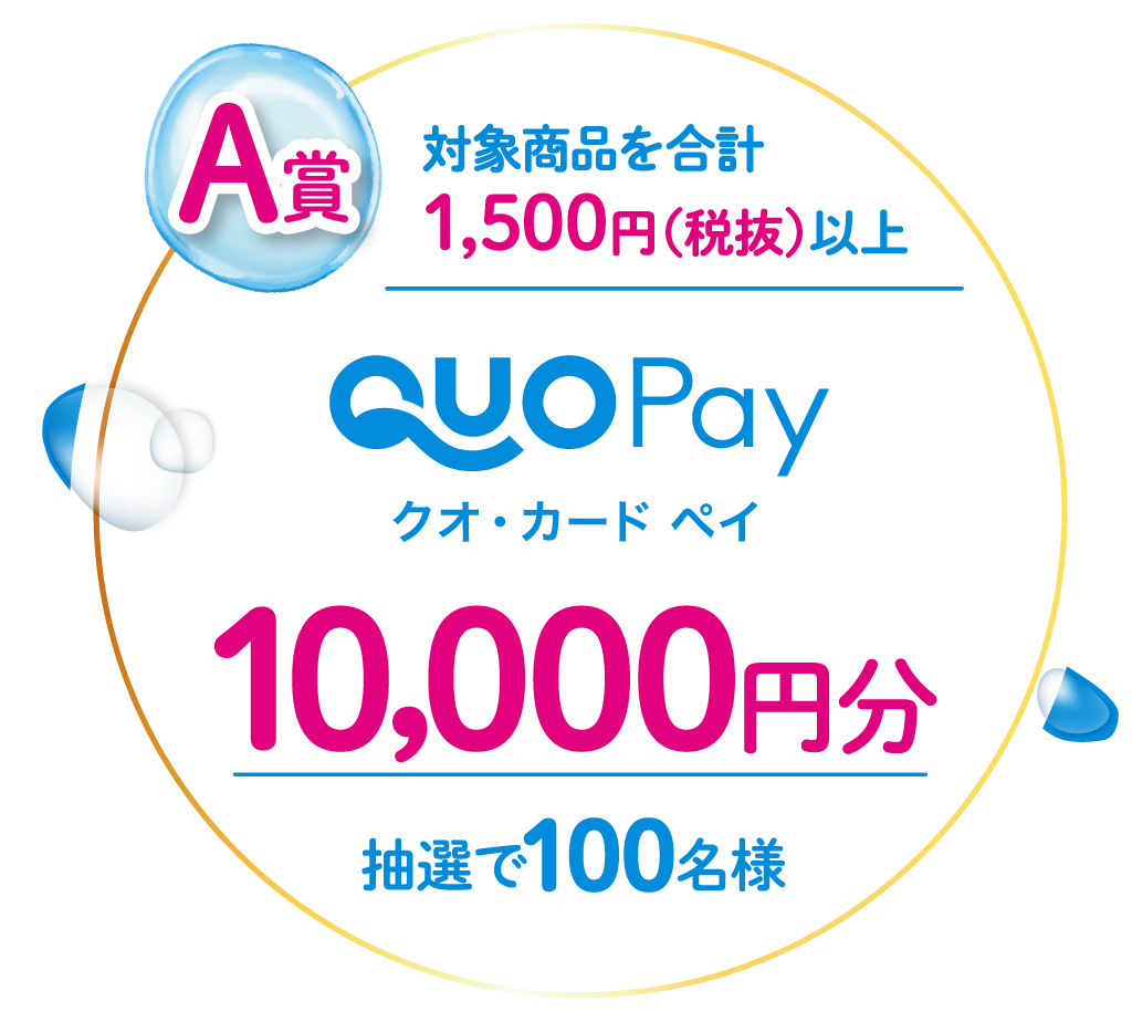 A賞：対象商品を合計1,500円（税抜）以上／QUOPay クオ・カード ペイ　10,000円分抽選で100名様