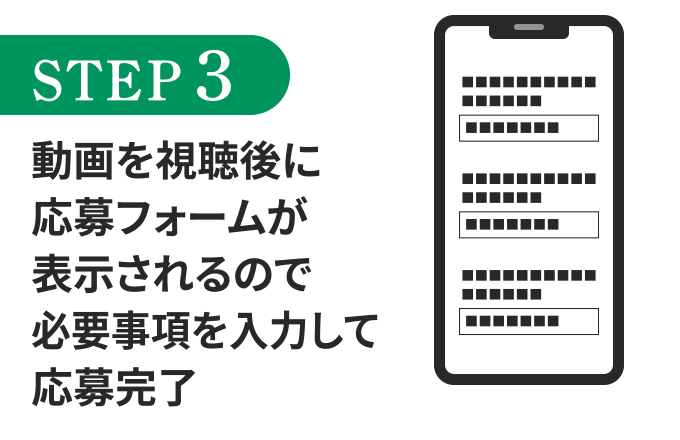 STEP3 動画を視聴後に応募フォームが表示されるので必要事項を入力して応募完了
